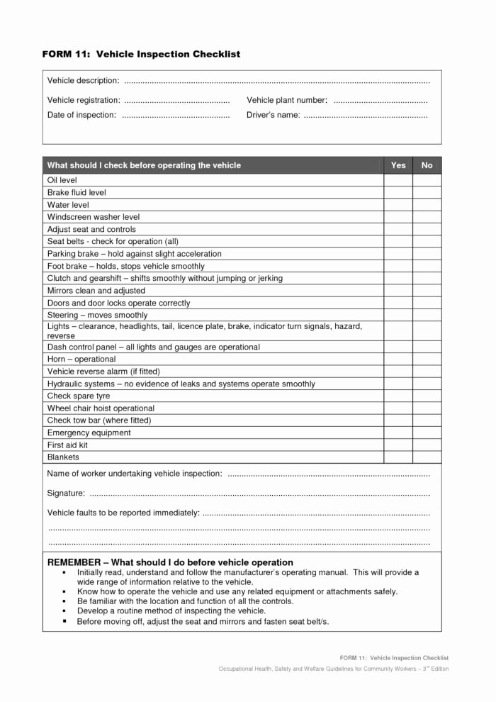 Automotive Inspection Checklist Template Best Of Drivers Daily Vehicle Inspection Report form Templates