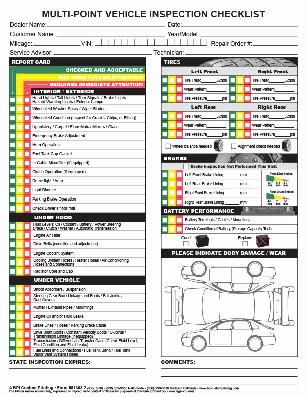 Automotive Inspection Checklist Template Best Of Multi Point Inspection Checklist Bpi Dealer Supplies