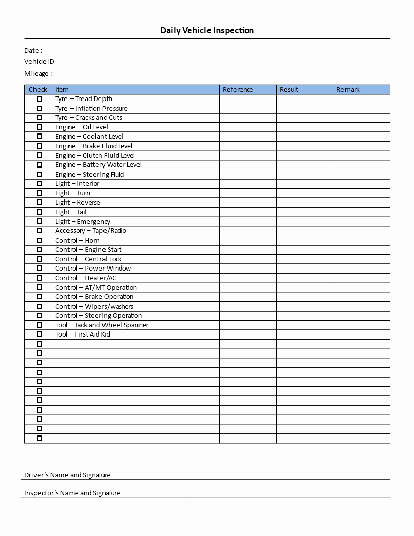 Automotive Inspection Checklist Template Inspirational Daily Vehicle Inspection Checklist Download This Daily