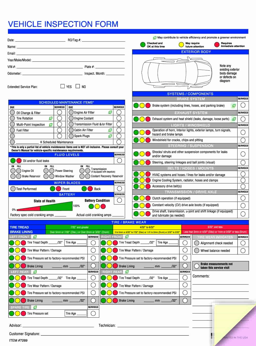 Automotive Inspection Checklist Template Lovely Vehicle Maintenance Checklist form