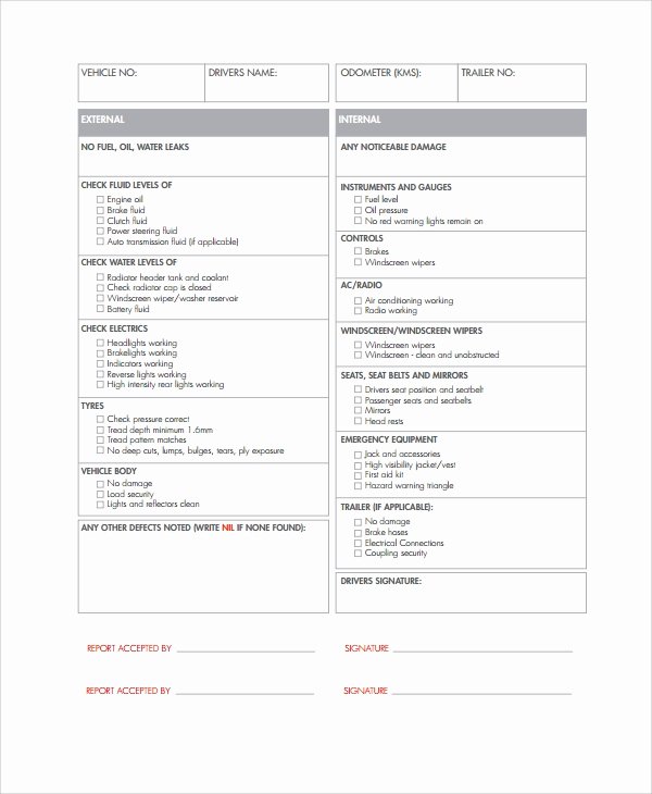 Automotive Inspection Checklist Template Luxury Sample Vehicle Inspection Checklist Template 9 Free