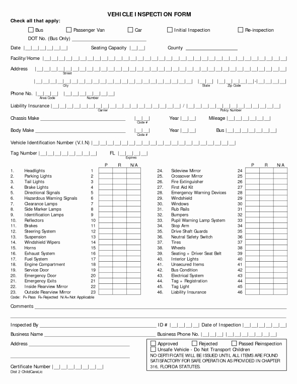 Automotive Inspection Checklist Template New Vehicle Condition Report Templates Word Excel Samples