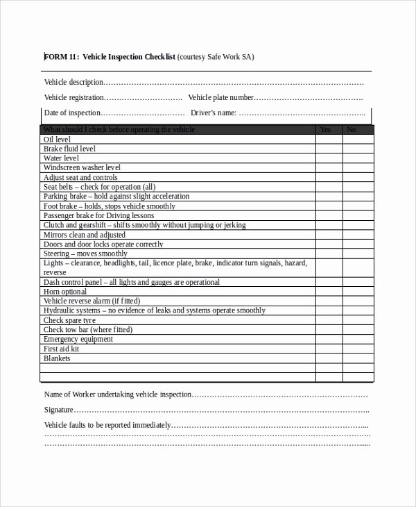 Automotive Inspection Checklist Template New Vehicle Inspection form Template