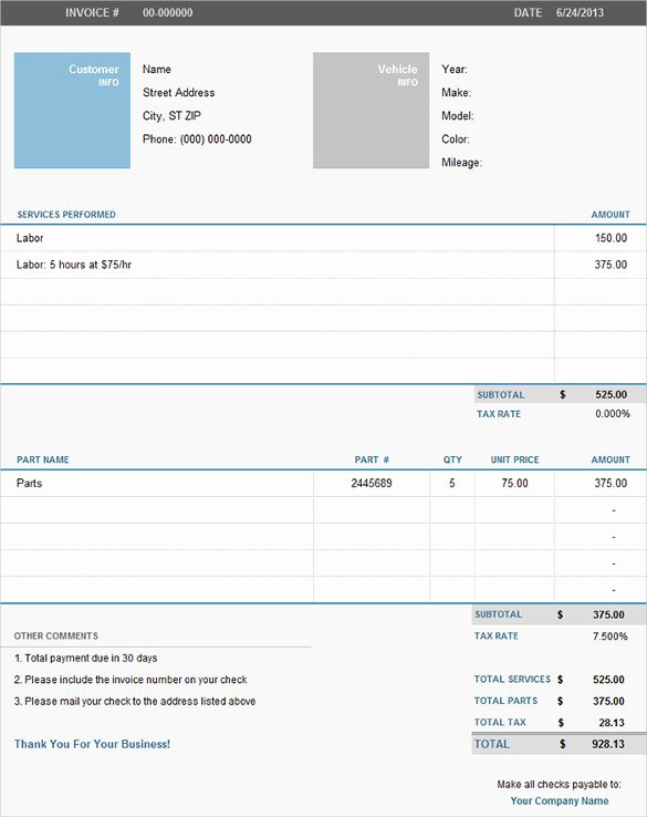 Automotive Repair Invoice Template Excel Lovely Excel Invoice Template 31 Free Excel Documents Download