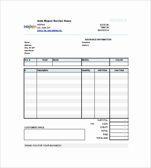 Automotive Repair Receipt Template Lovely Auto Repair Invoice Templates 12 Free Word Excel Pdf