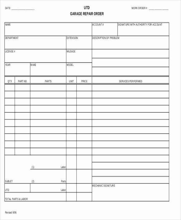 Automotive Work order Template Awesome Auto Repair Work order Template