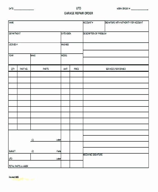 Automotive Work order Template Awesome Work order Template Repair form Maintenance forms Request