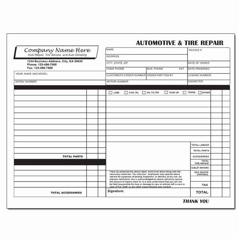 Automotive Work order Template Fresh Automotive Repair Invoice Work order Estimates