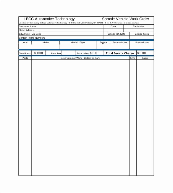 Automotive Work order Template Lovely 20 order Template Word Excel Pdf