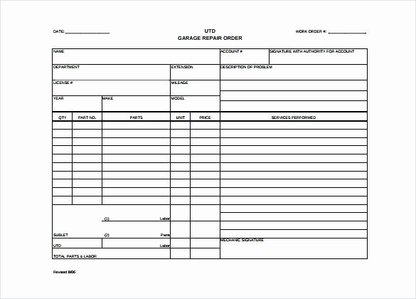 Automotive Work orders Template Best Of Mechanic Work order form Job Template Graphic Design