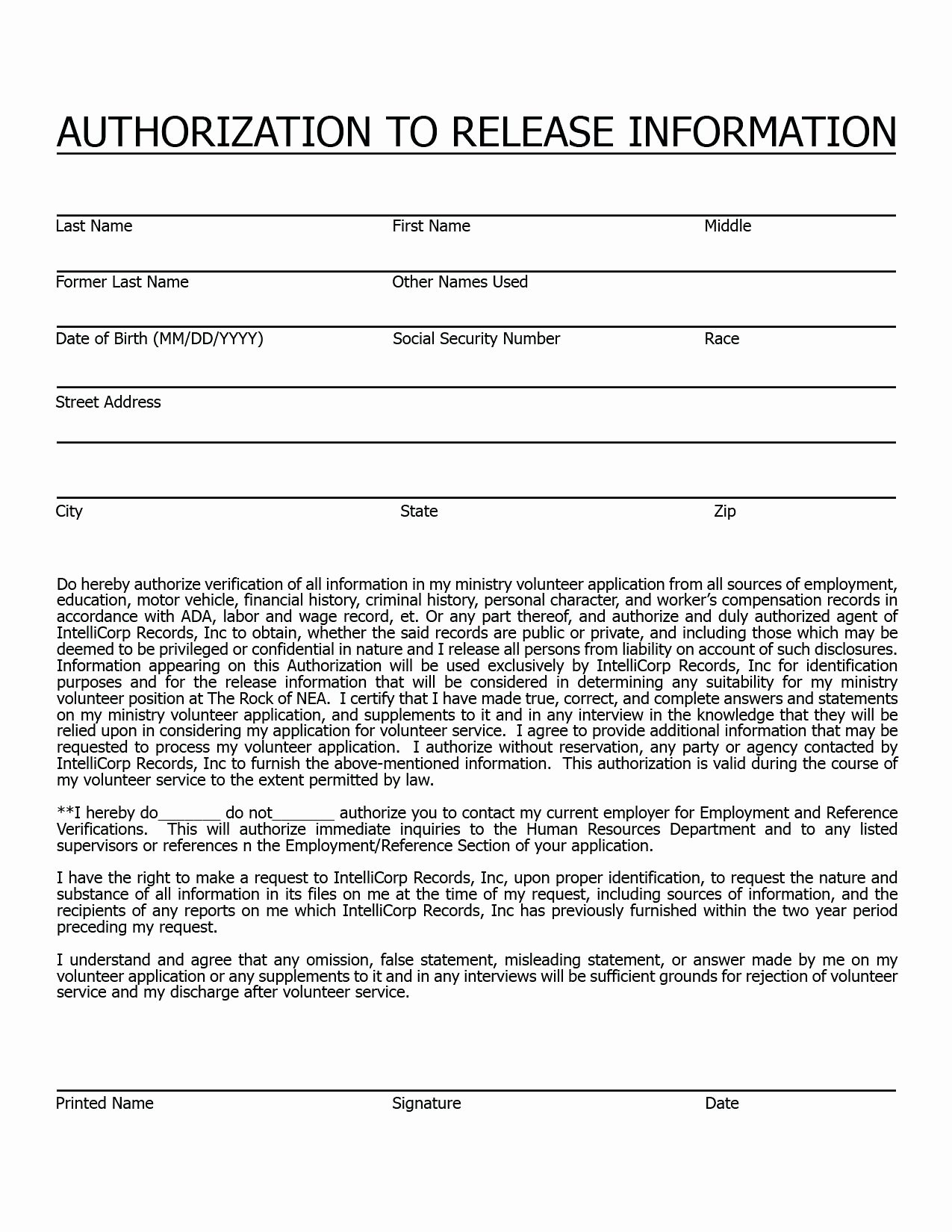 Background Check form Template Inspirational Template Authorization to Release Information form Template