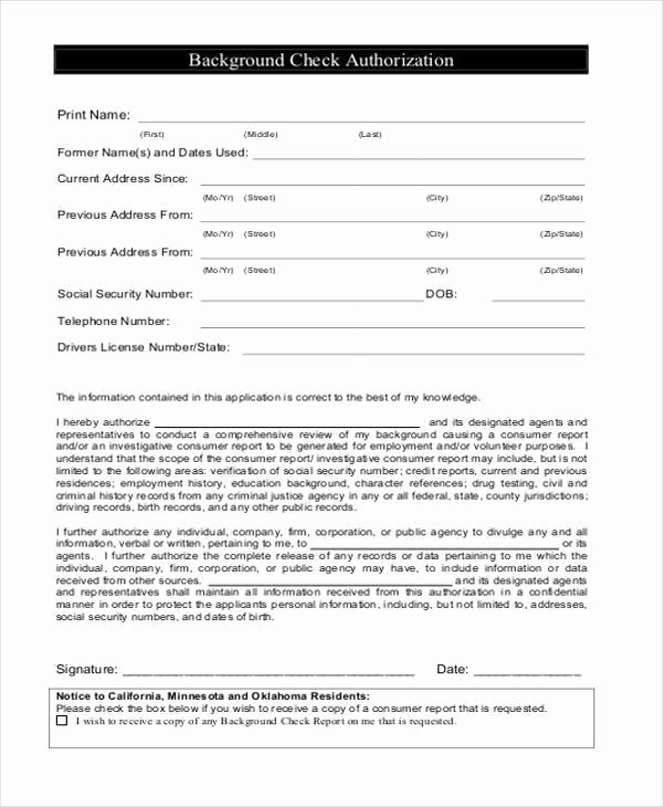Background Check form Template Unique Authorization form Templates
