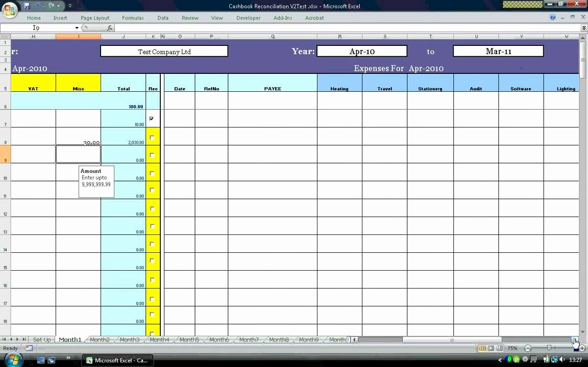 Bank Reconciliation Excel Template New 18 Column Cash Book with Cash Flow and Bank Reconciliation