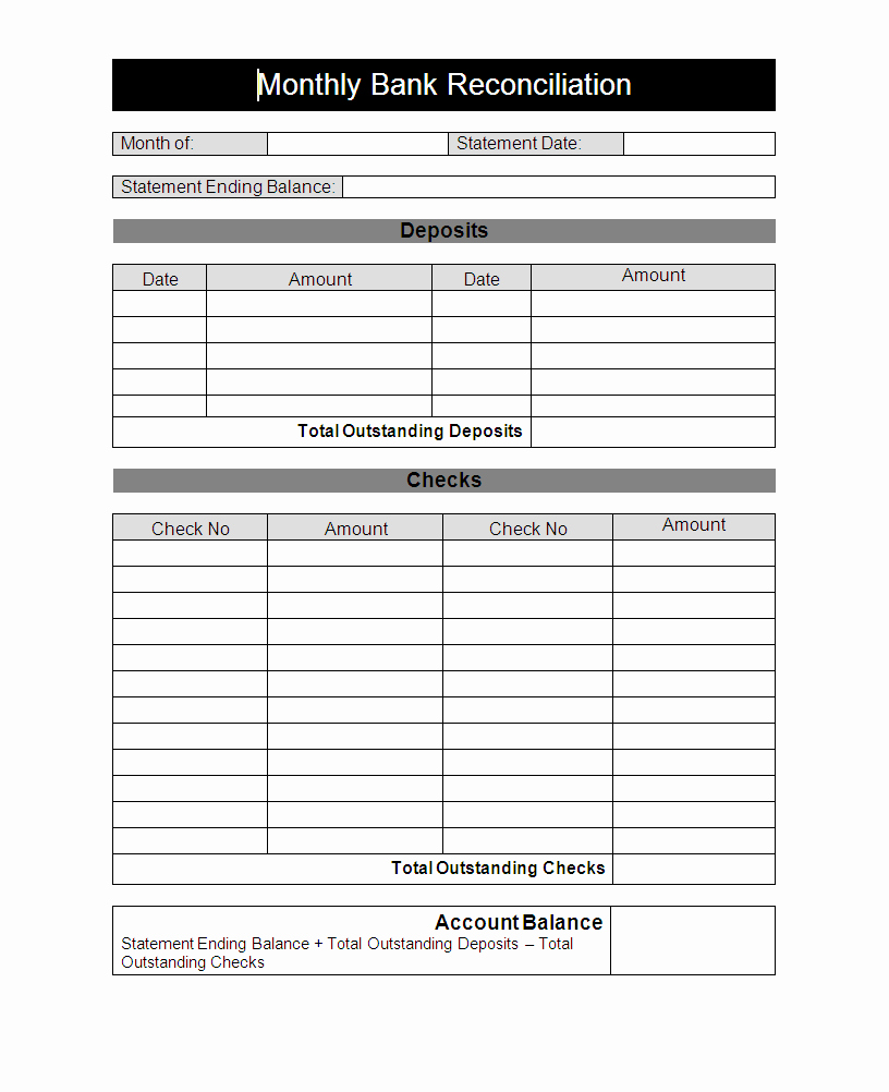 Bank Reconciliation Template Excel Inspirational 96 Bank Reconciliation Worksheet for Students Fillable