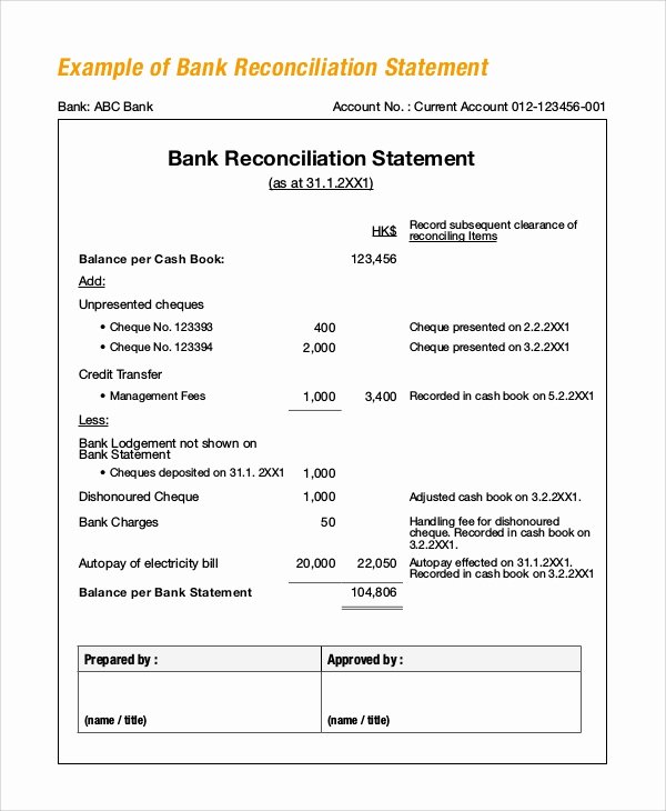 Bank Statement Reconciliation Template Best Of 8 Bank Reconciliation Samples