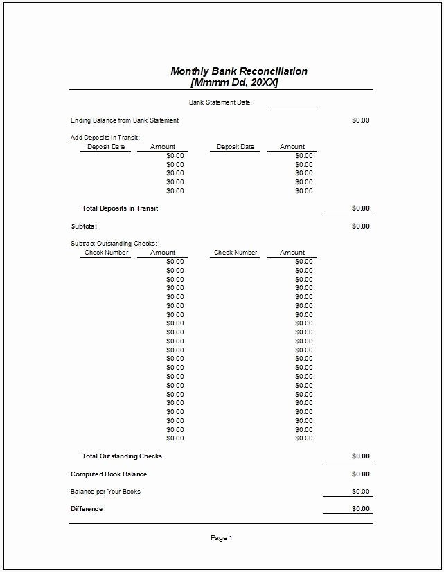 Bank Statement Reconciliation Template Best Of Monthly Bank Reconciliation Statement Template – Starters