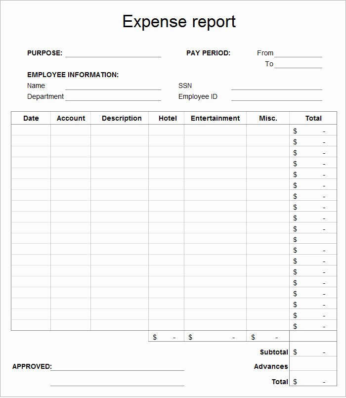 Basic Expense Report Template Luxury Employee Expense Report Template 8 Free Excel Pdf