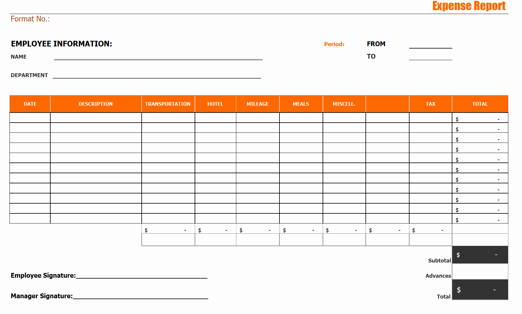 Basic Expense Report Template Luxury Exceptional Basic Expense Report form with orange Table
