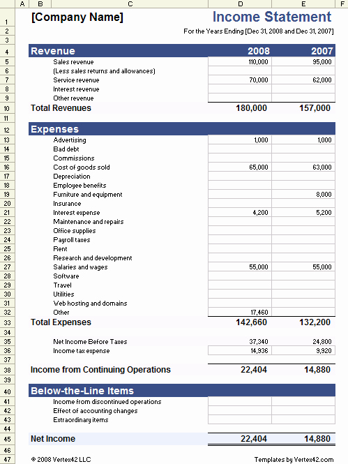 Basic Income Statement Template Beautiful In E Statement Template for Excel
