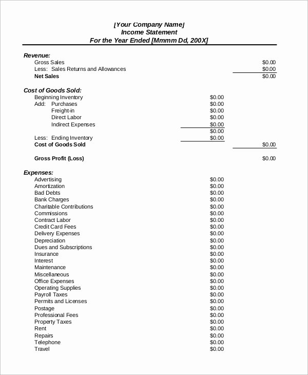 Basic Income Statement Template New 9 In E Statement Samples