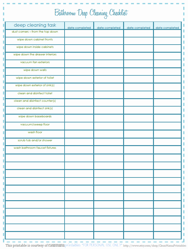 Bathroom Cleaning Checklist Template New Freebie Bathroom Deep Cleaning Checklist Clean Mama
