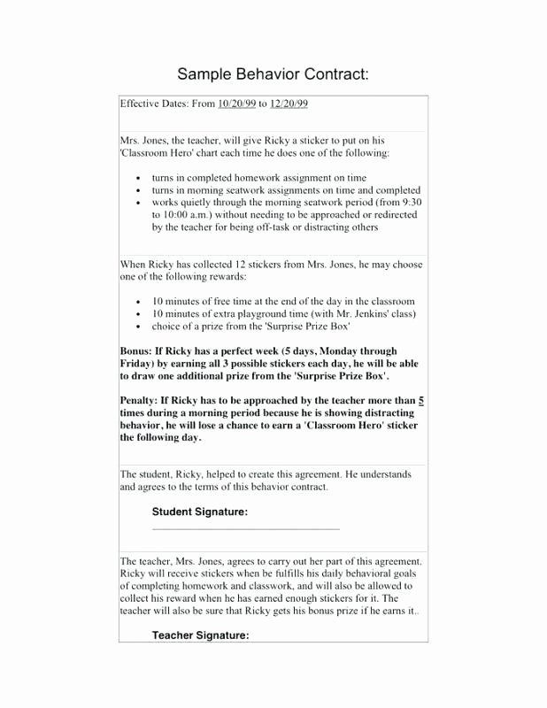 Behavior Contract Template Mental Health Awesome Behavior Contract Letter format for – Royaleducationfo