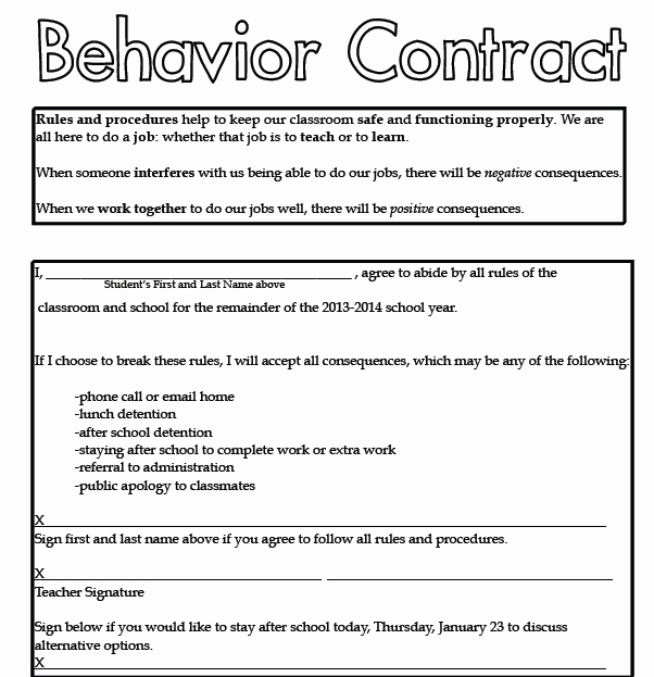 Behavior Contract Template Mental Health Lovely Image Result for Student Behaviour Contract