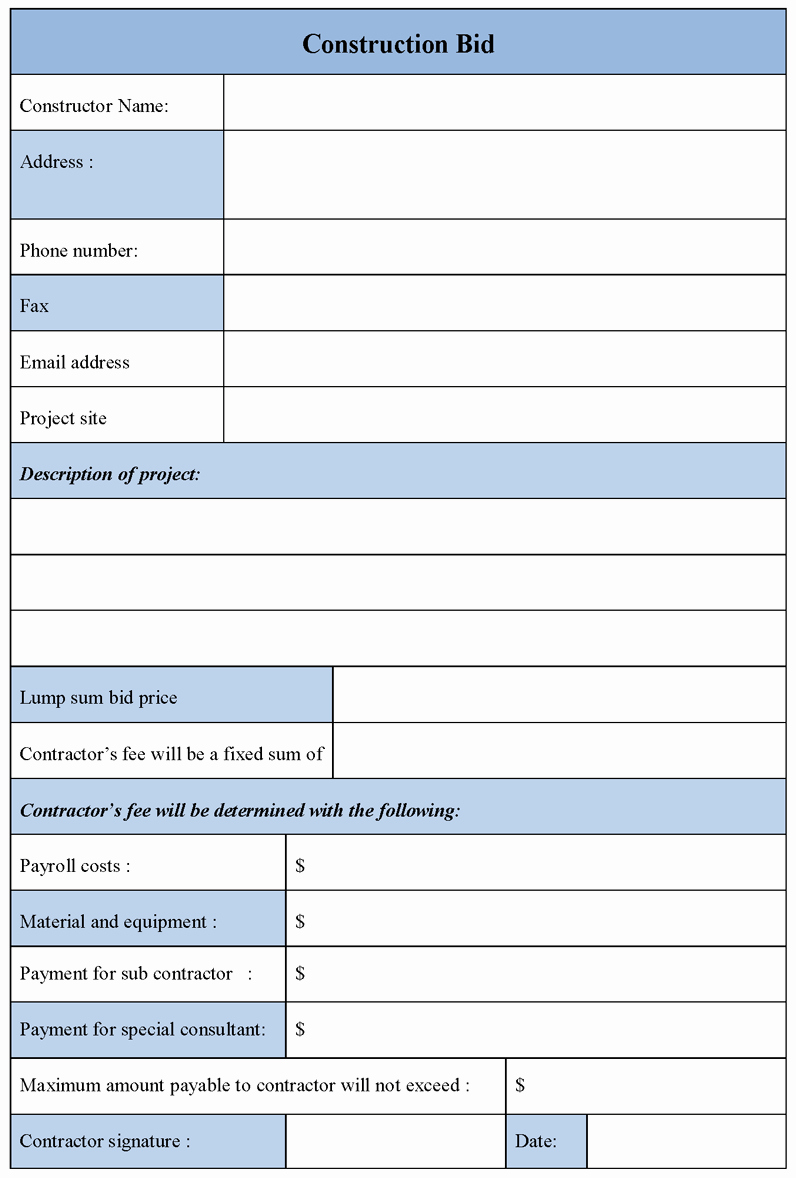 Bid Template for Contractors Awesome Bid Proposal form Example Mughals