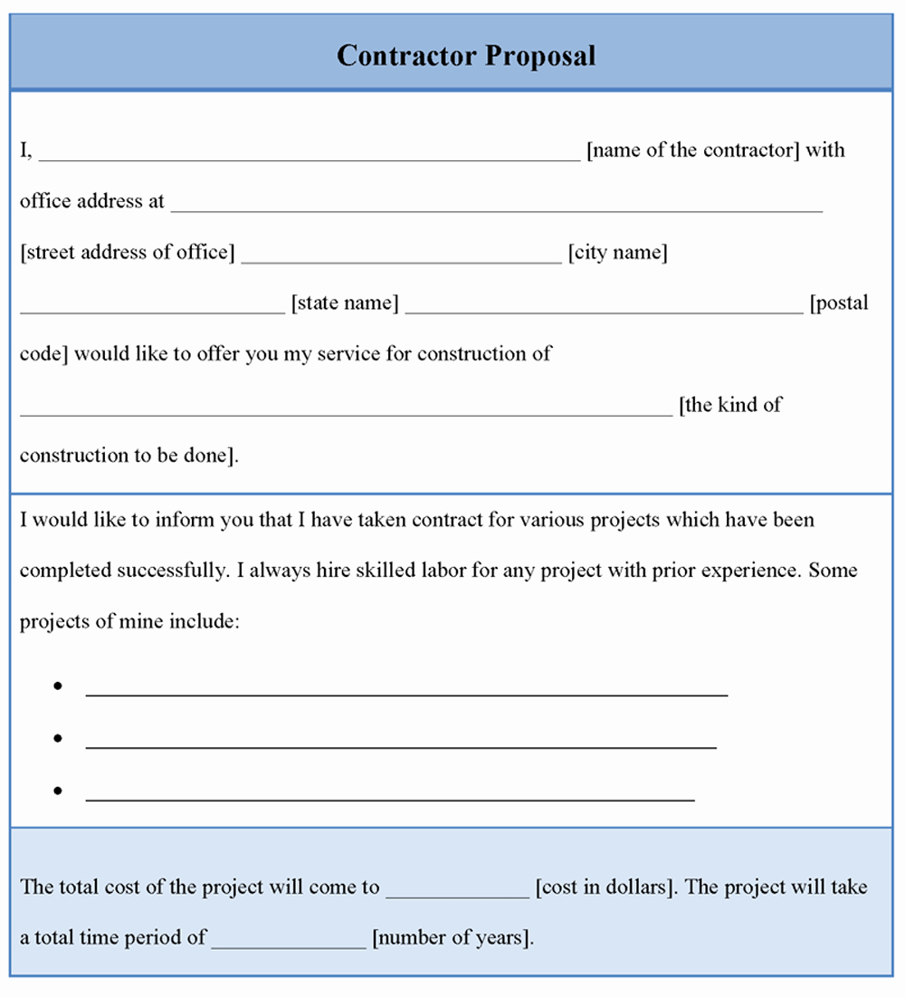 Bid Template for Contractors Best Of Proposal Template for Contractor Example Of Contractor