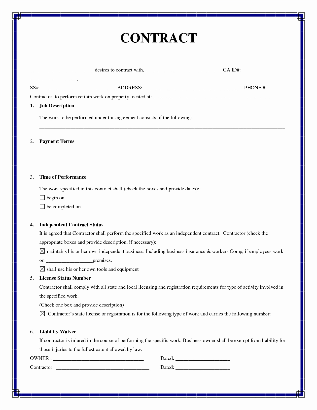 Bid Template for Contractors Lovely 7 Simple Contractor Agreement