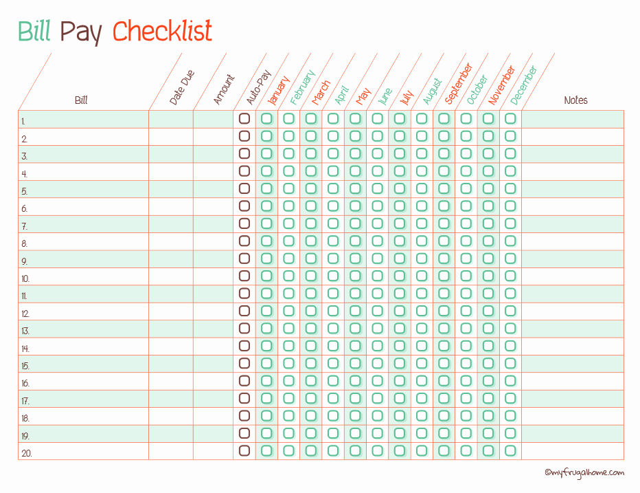 Bill Payment Template Free Lovely Bill Pay Checklist