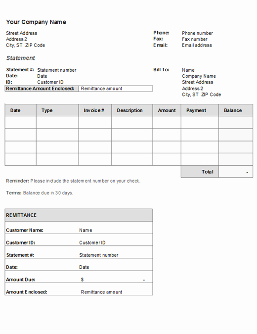 Bill Payment Template Free Unique Billing Statement Simple