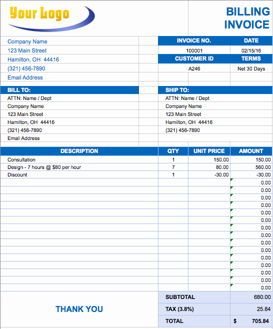 Billing Invoice Template Free Elegant Free Excel Invoice Templates Smartsheet