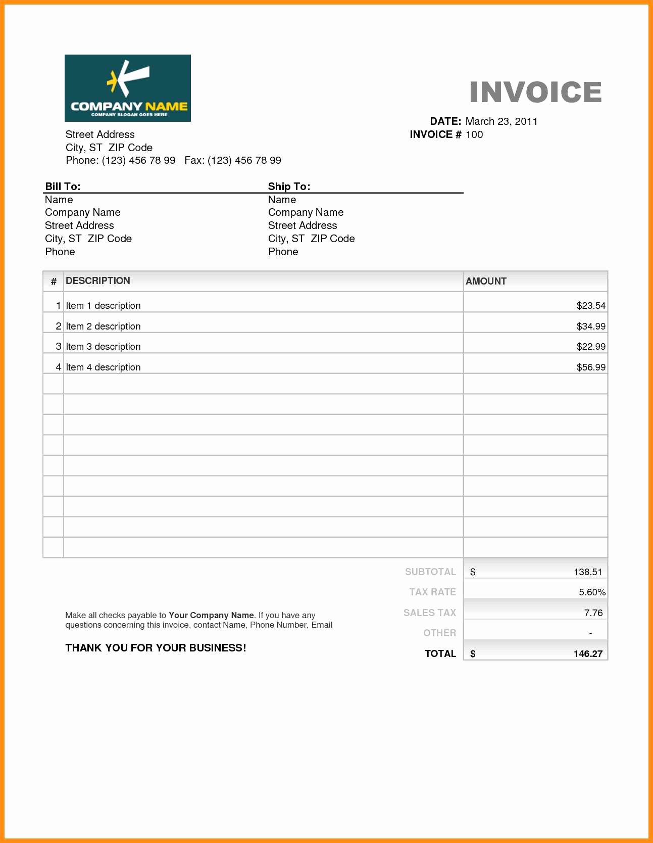 Billing Invoice Template Free New 5 Invoice Samples