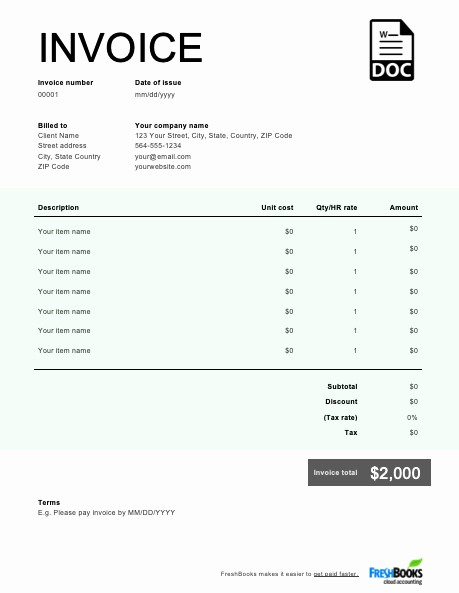 Billing Invoice Template Word Elegant Free Word Invoice Template Download now