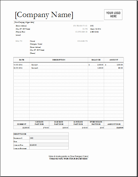 Billing Invoice Template Word Fresh Billing Statement Invoice Template for Excel