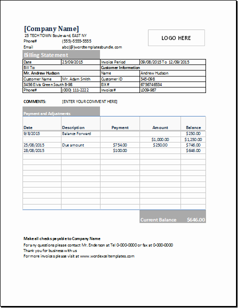 Billing Invoice Template Word Unique Excel Billing Statement Templates