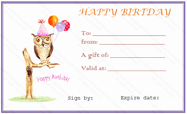 Birthday Gift Certificate Template Free New Owl Birthday Gift Certificate Template Gift Certificates