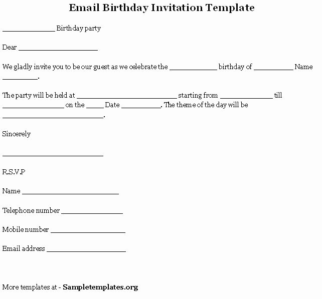 Birthday Invitation Email Template Lovely Email Template for Birthday Invitation Sample Of Email
