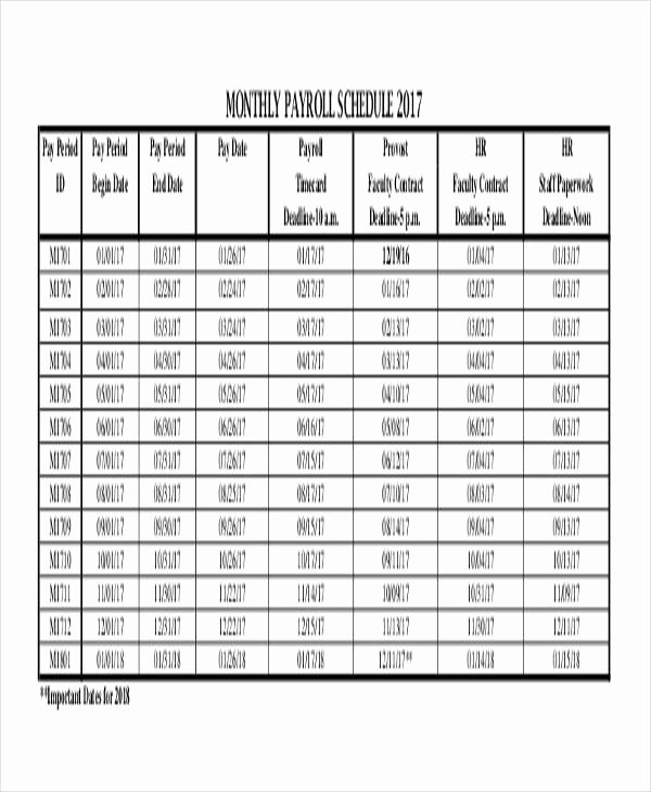 Biweekly Pay Schedule Template Best Of Payroll Schedule Templates