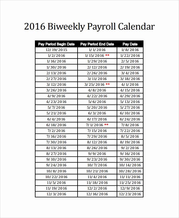 Biweekly Pay Schedule Template Fresh 10 Payroll Calendar Templates