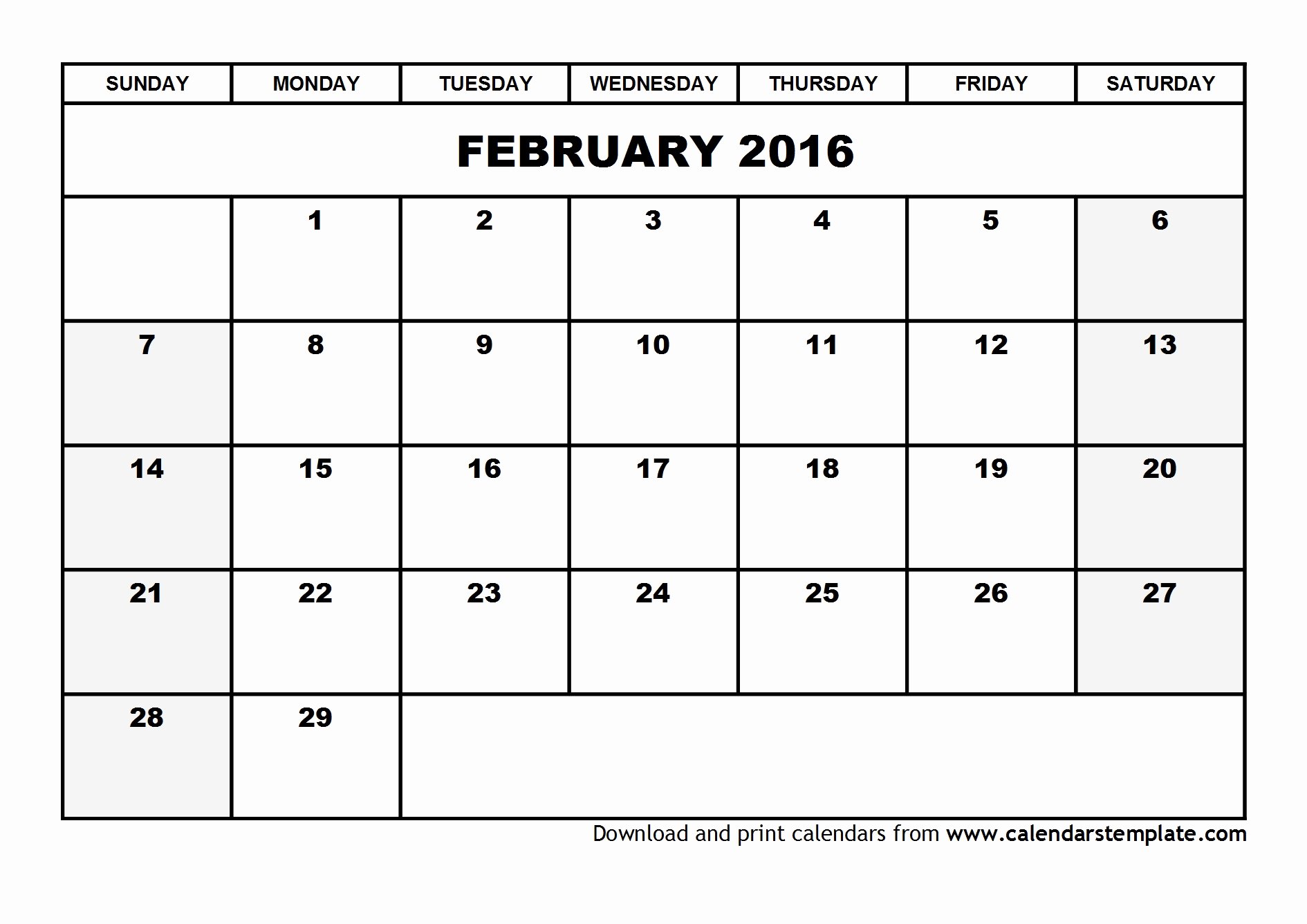 Blank Calendar Template 2016 Awesome February 2016 Calendar Template