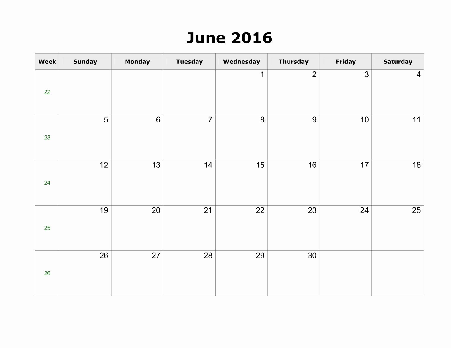 Blank Calendar Template 2016 Awesome June 2016 Printable Calendar Landscape A4 Portrait