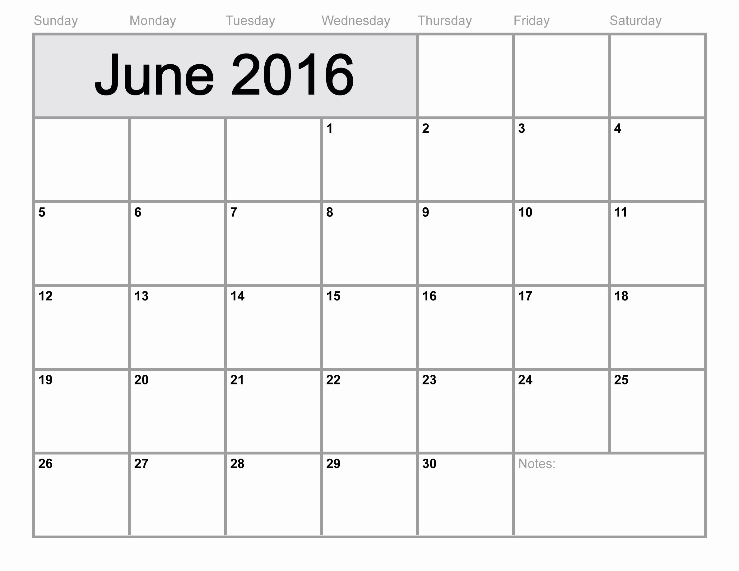 Blank Calendar Template 2016 Beautiful June 2016 Printable Calendar Blank Templates