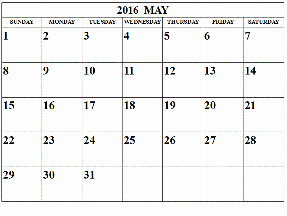 Blank Calendar Template 2016 Beautiful May 2016 Blank Templates [pdf Word Excel]