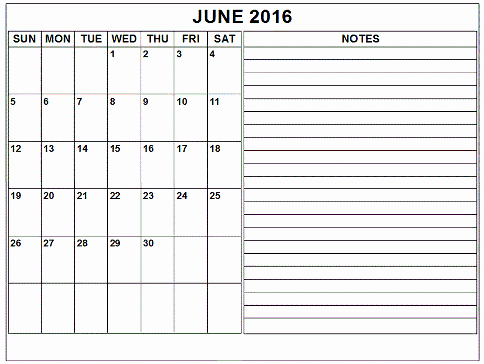 Blank Calendar Template 2016 Elegant June 2016 Blank Weekly Calendar