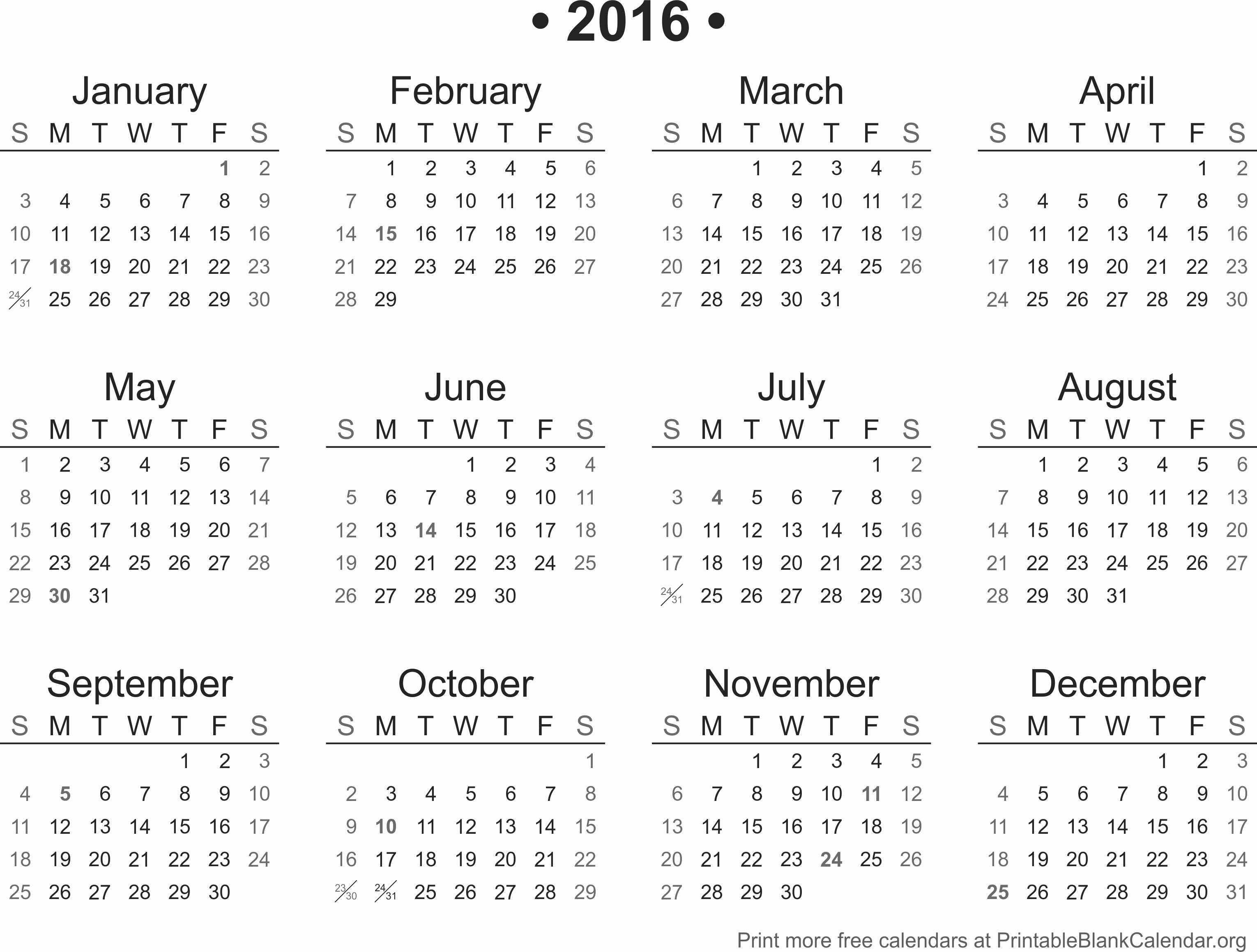 Blank Calendar Template 2016 Fresh Printable Calendar 2016 Printable Blank Calendar