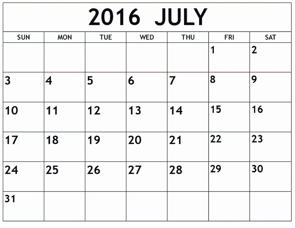Blank Calendar Template 2016 Inspirational July 2016 Blank Weekly Templates