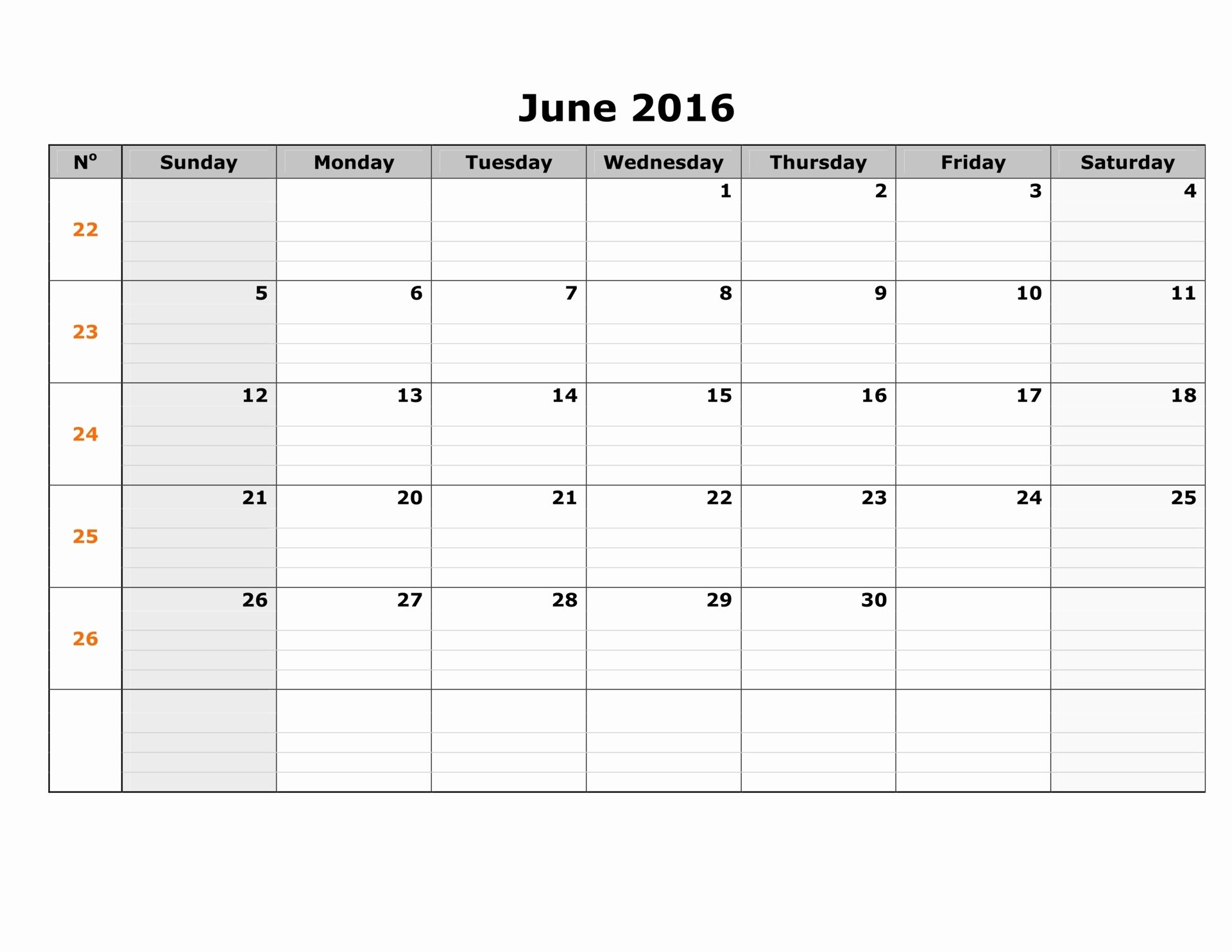 Blank Calendar Template 2016 Luxury June 2016 Weekly Calendar