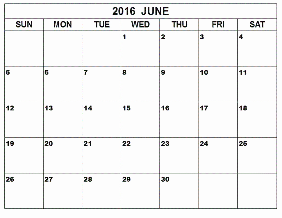 Blank Calendar Template 2016 New June 2016 Printable Calendar Blank Templates